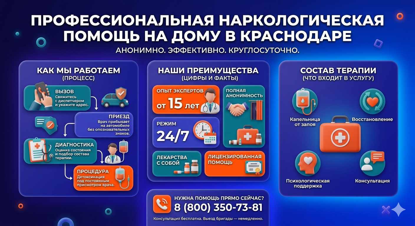Инфографика о принципах лечения алкоголизма на дому в Уржуме: этапы вызова нарколога, преимущества анонимной детоксикации и состав медицинской помощи.